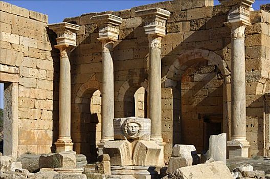 柱子,头部,古罗马广场,莱普蒂斯马格纳,利比亚
