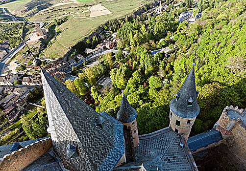 塔,城堡,乡村,仰视,塞戈维亚,塞戈维亚省,西班牙