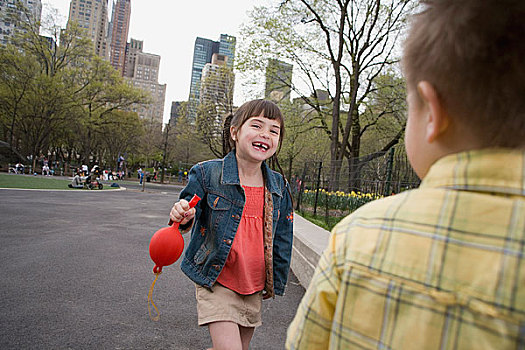 女孩,拿着,气球,中央公园,纽约
