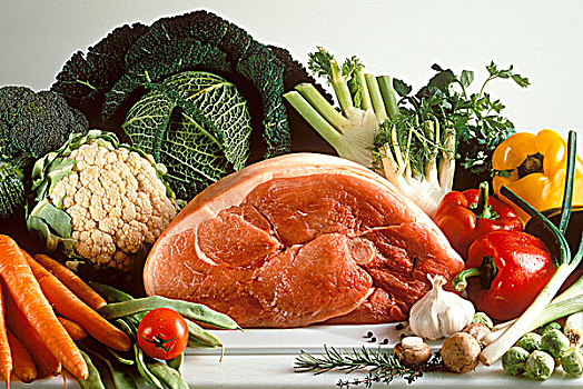 猪肉,腿,新鲜,蔬菜