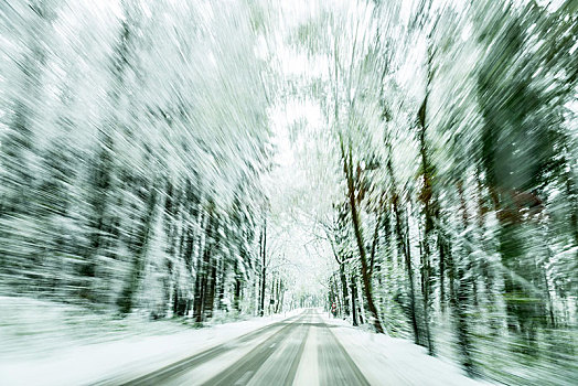 积雪,道路,树林,光滑,巴伐利亚,德国,欧洲