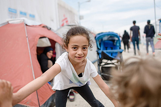 女孩,难民,露营,希腊,边远地区,马其顿,四月