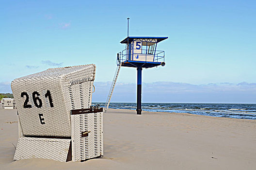 沙滩椅,救生屋,海滩,赫陵斯朵福,乌瑟多姆岛,德国