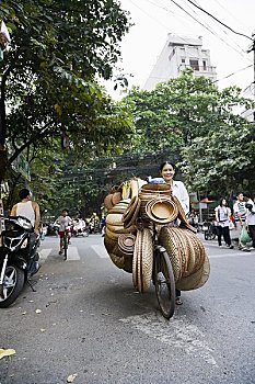 篮子,摊贩,街道,老城区,河内,越南
