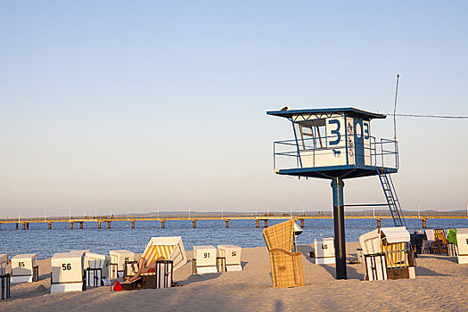 救生站,海滩藤椅,阿尔贝克海滨,乌瑟多姆岛,梅克伦堡前波莫瑞州,德国
