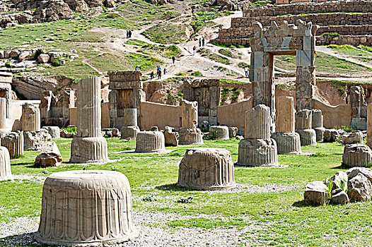 遗址,柱子,100,古老,城市,波斯波利斯,世界遗产,法尔斯,省,伊朗,亚洲