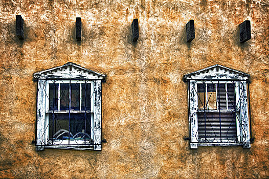 窗户,新墨西哥,两个,砖坯,墙壁