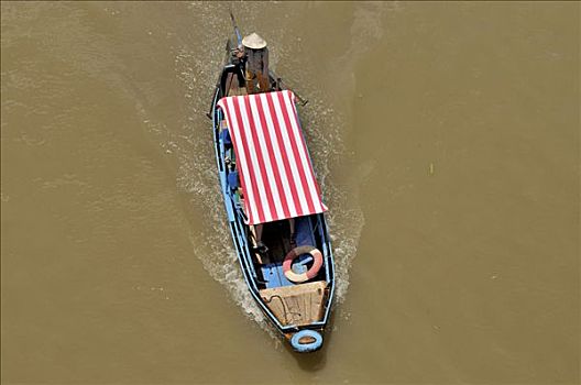 木船,湄公河,果蔬,俯视,芹苴,湄公河三角洲,越南