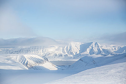 雪,山景,斯瓦尔巴特群岛,挪威