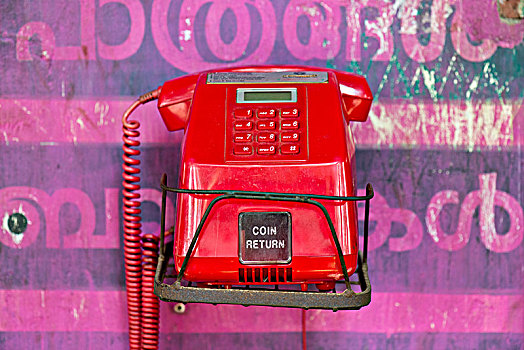 老,红色,电话,墙壁,粉色,文字,喀拉拉,印度,亚洲