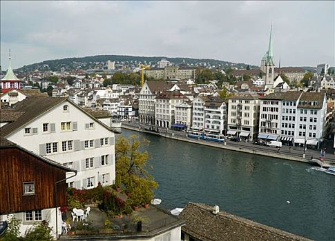 城市,利马特河,苏黎世,瑞士,鸟瞰