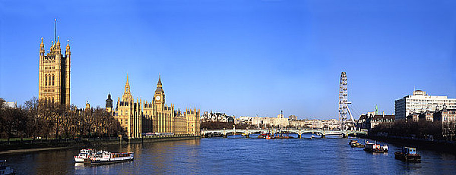 英格兰,伦敦,威斯敏斯特,全景,威斯敏斯特宫,伦敦眼,泰晤士河