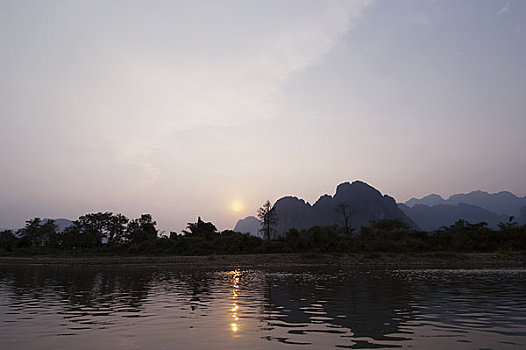 山峦,日落,万荣,老挝