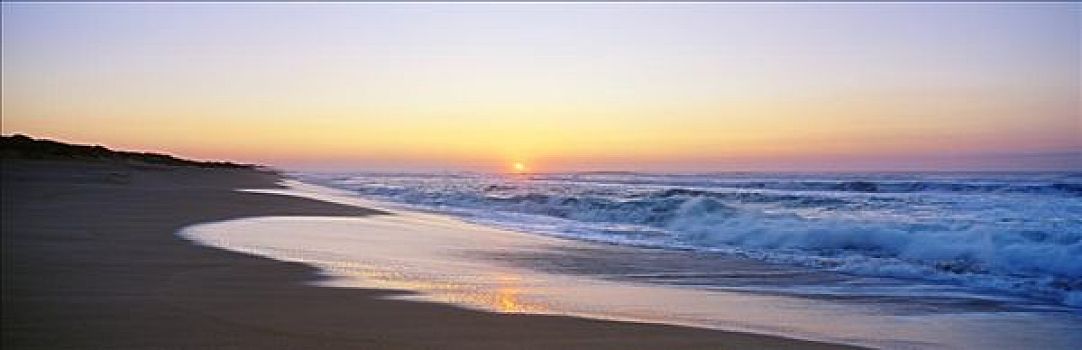 夏威夷,考艾岛,波里哈雷沙滩,海滩,日落,黄色,粉红天空