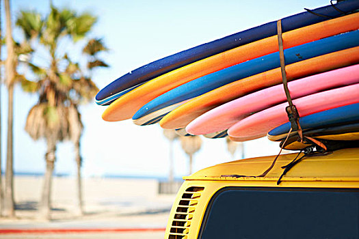 彩色,冲浪板,系,交通工具,威尼斯海滩,洛杉矶,美国