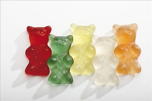 五个,不同,色彩,甘贝熊软糖,排列