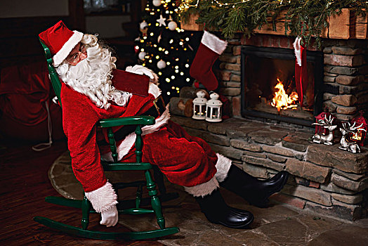 圣诞老人,睡觉,椅子,旁侧,壁炉