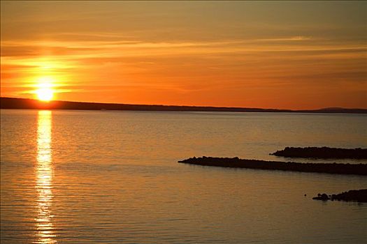 日落,上方,湖,瑞典