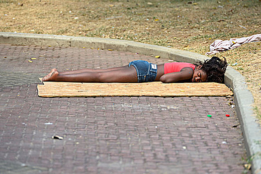 街道,孩子,女孩,睡觉,公共场所,里约热内卢,里约热内卢州,巴西,南美