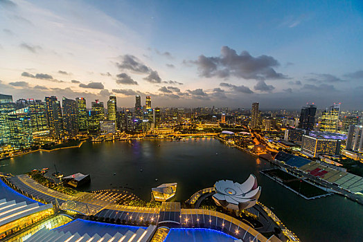 风景,码头,湾,新加坡,夜晚