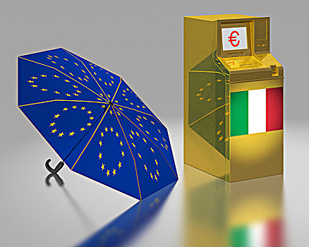 自动柜员机,意大利,旗帜,旁侧,伞,星,欧盟,象征,图像,欧元,救助,包装,插画