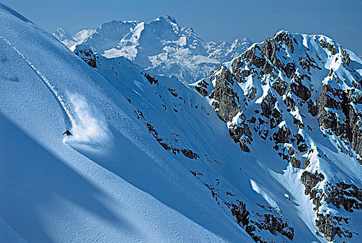 滑雪,大雪,下降,山,楚格峰,背景