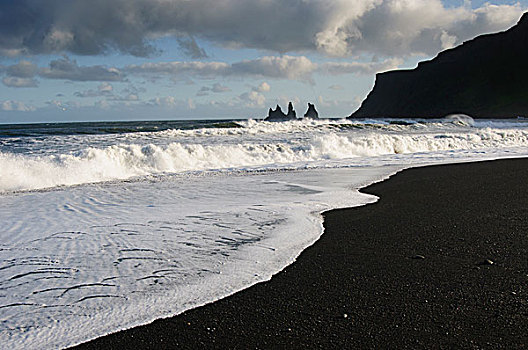 冰岛,南,海洋,堆积,黑沙,海滩