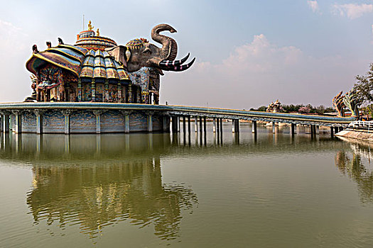 桥,大象,庙宇,寺院,省,泰国,亚洲