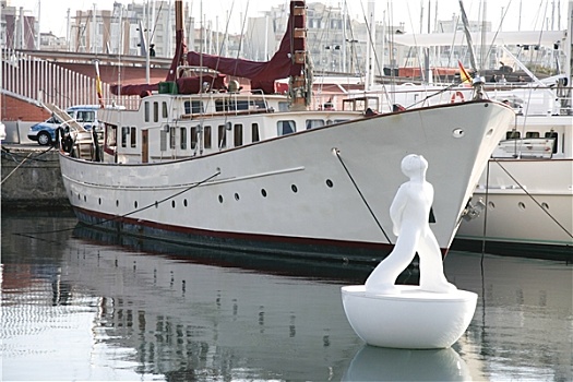 白色,雕塑,浮漂,贝尔港,巴塞罗那