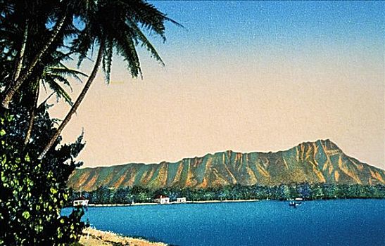 明信片,夏威夷,瓦胡岛,怀基基海滩,钻石海岬,热带天堂