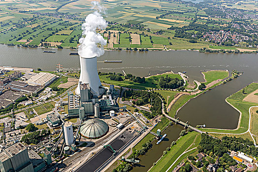 电厂,煤,莱茵河,河,航拍,杜伊斯堡