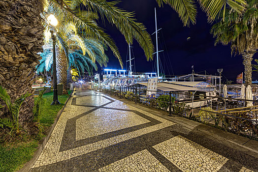 船,餐馆,散步场所,港口,丰沙尔,马德拉岛,葡萄牙,欧洲
