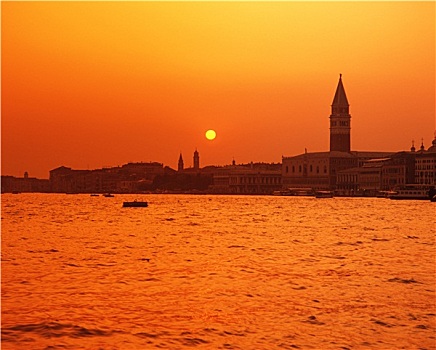 水岸,日落,威尼斯,意大利
