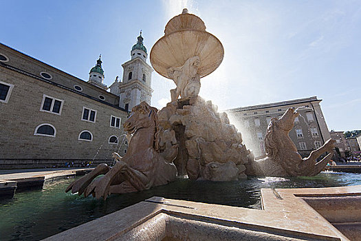 喷泉,圆顶,老,萨尔茨堡,奥地利