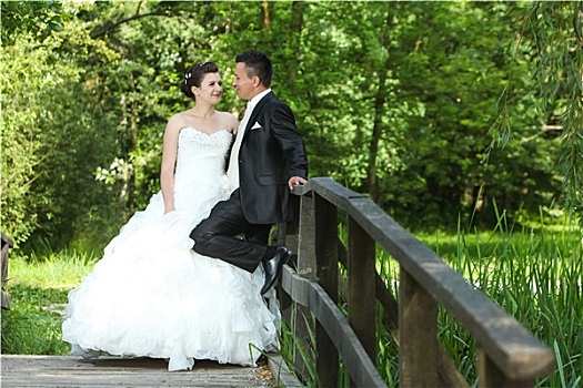 婚礼,照片,木桥,自然