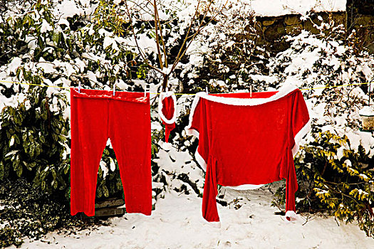 圣诞老人,服饰,弄干,晾衣服,户外,冬天,诺森伯兰郡,英格兰