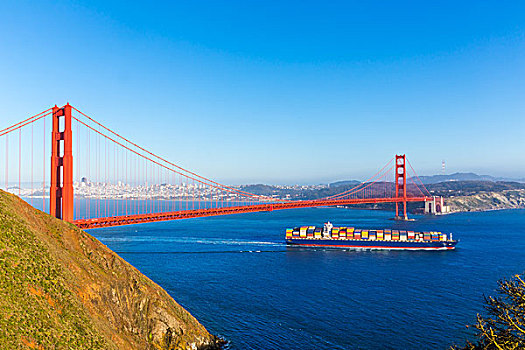 旧金山,金门大桥,商船,加利福尼亚