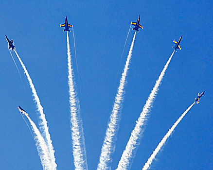 五个,海军蓝,天使,喷气式战斗机,飞,远处