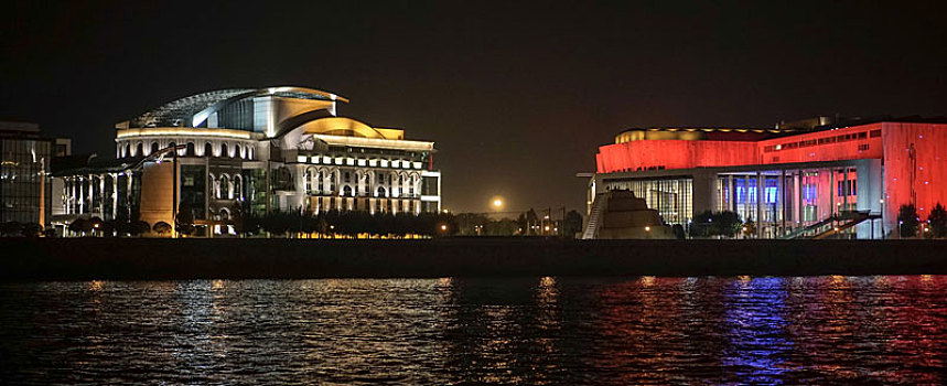 国家剧院,博物馆,光亮,夜晚,布达佩斯