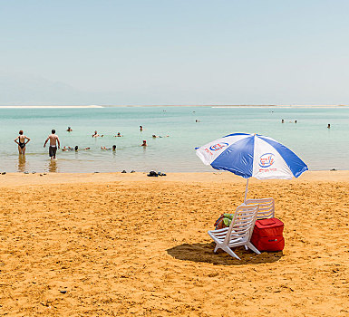 沙滩椅,伞,海滩,死海,以色列,亚洲
