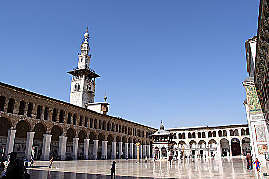 叙利亚大马士革伍麦叶清真寺庭院全景