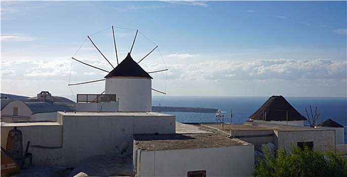 传统,希腊,风车,圣托里尼岛