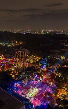 广州长隆乐园万圣节航拍夜景