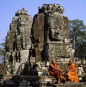 柬埔寨,吴哥窟,僧侣,坐,脚