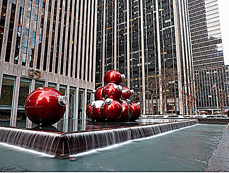圣诞装饰,喷泉,曼哈顿,纽约,美国