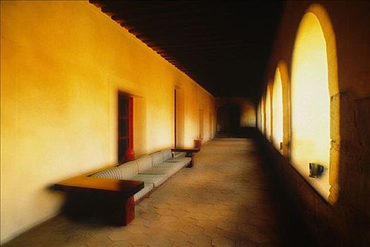 沙发,走廊,拱形,窗户,酒店,瓦哈卡,墨西哥