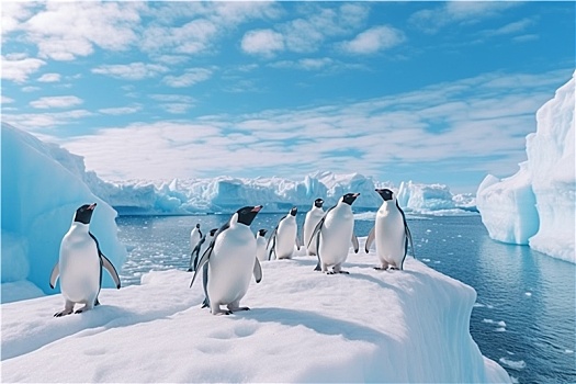 拦击南设德兰群岛冰面上一群排队迁徙的金图企鹅