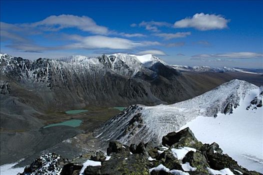 积雪,山峦,山,湖,靠近,蒙古,阿尔泰,乌布苏,亚洲