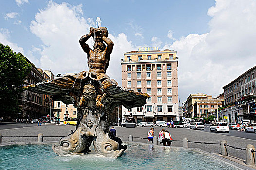 广场,特莱顿喷泉,巴洛克雕刻家贝尼尼,罗马,意大利,欧洲