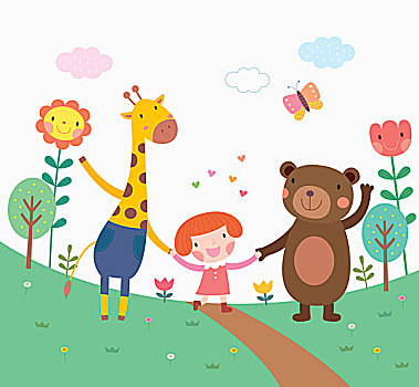 動物,幼兒園,女孩